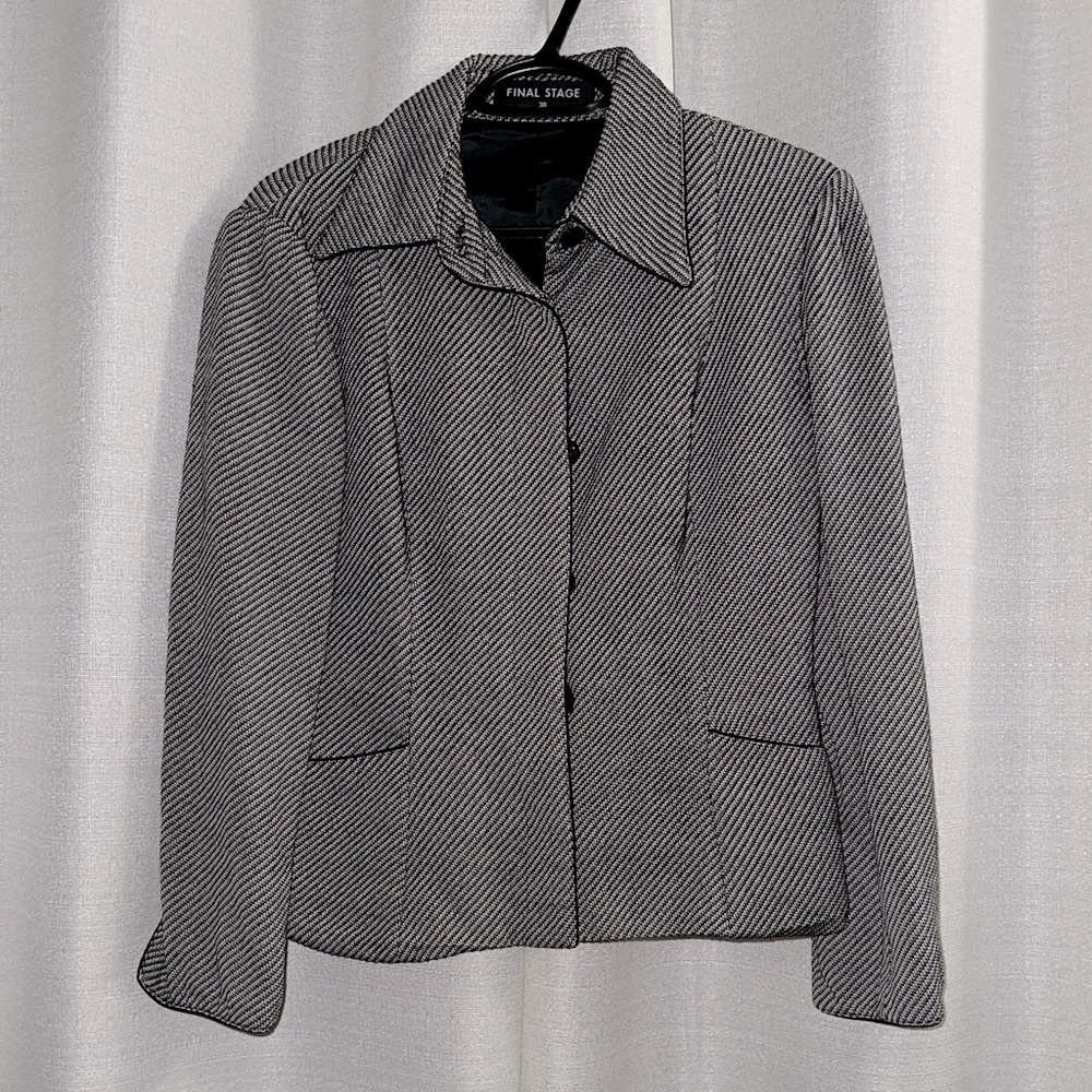 Elegant Black and White Herringbone Blazer